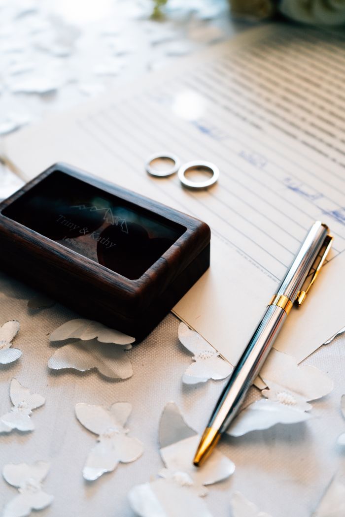 services-02 Elegant setup with a wedding certificate, rings, and pen symbolizing commitment and love.